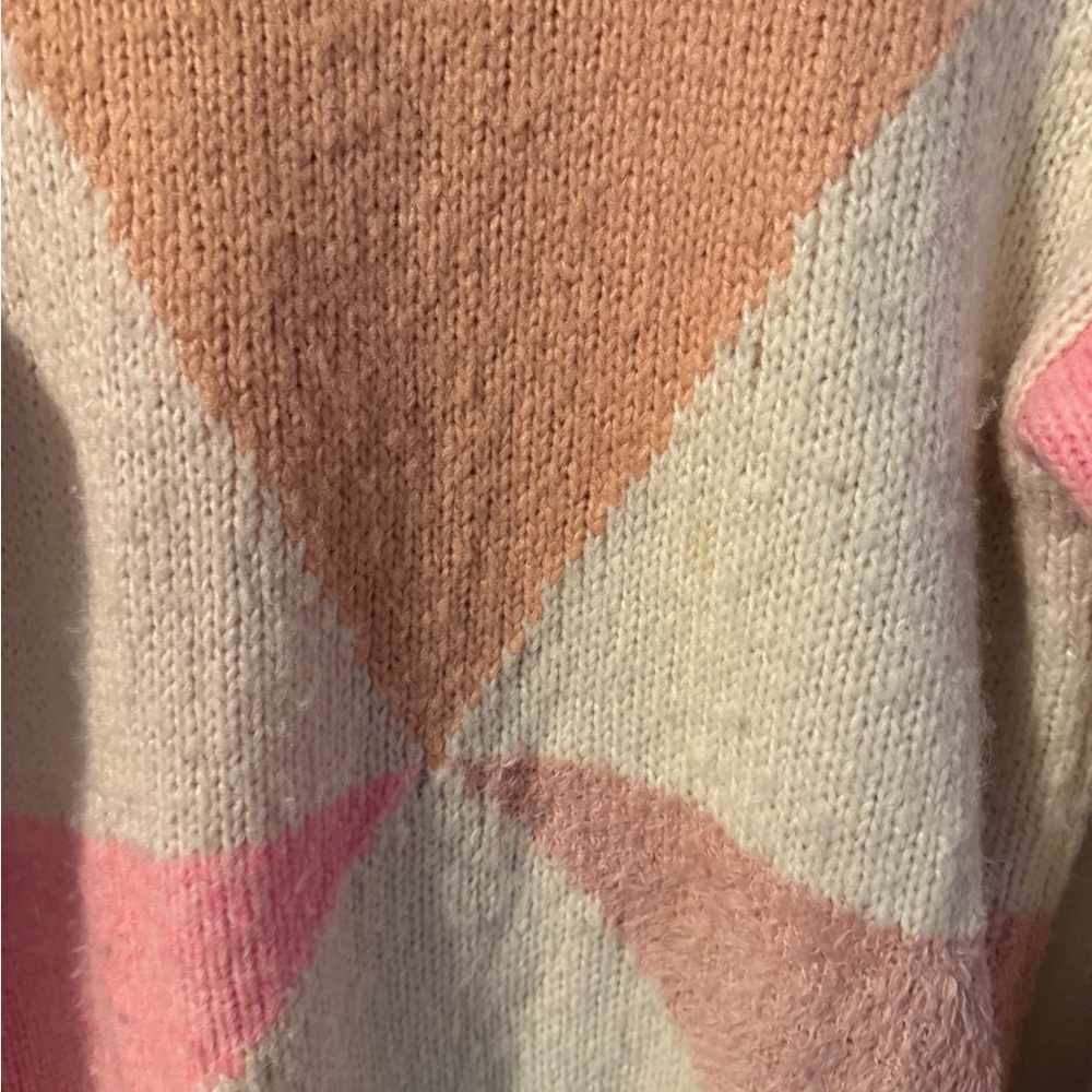 J. Crew Geometric Crew Neck Knit Sweater in Cream, Pink, and Tan Size Small - Picture 5 of 7